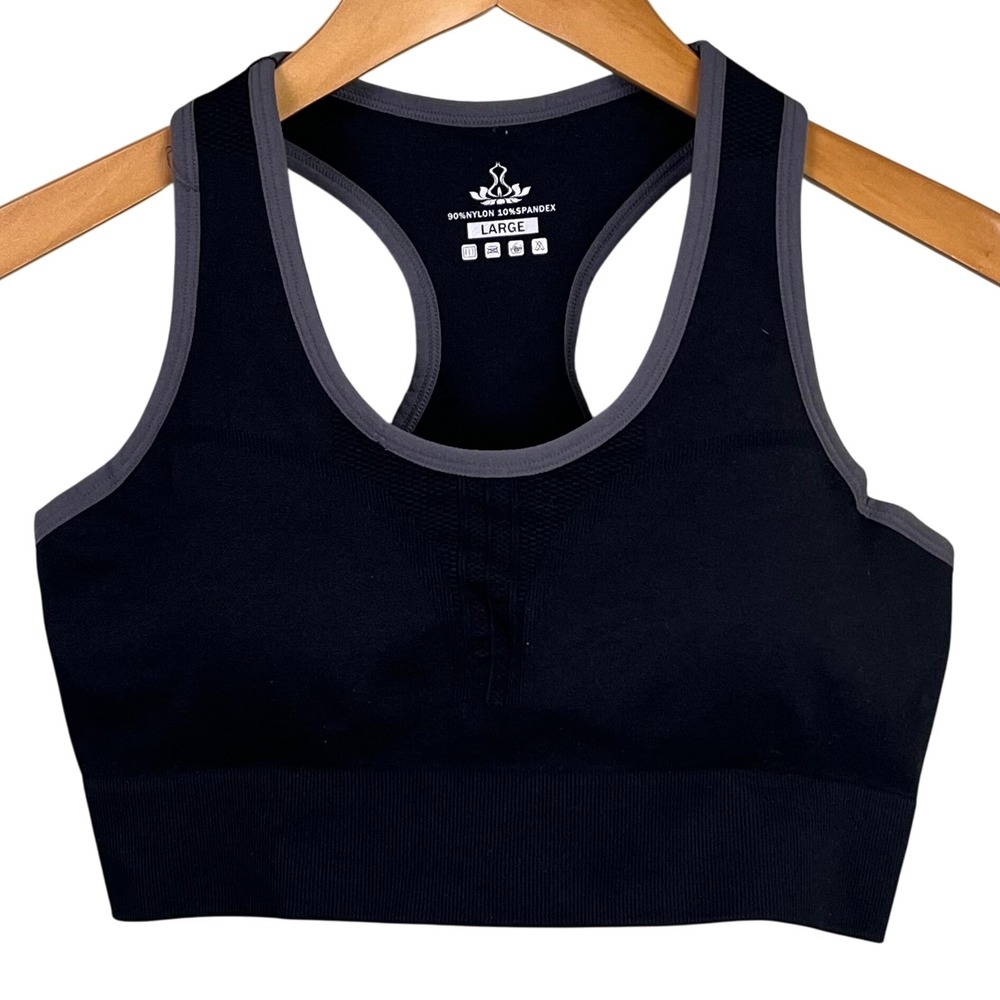 Healthyoga Black Athletic Yoga High Impact Racerback Padded Bra Large NWT